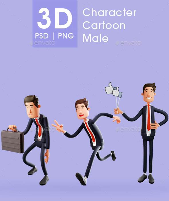Businessman - 3D Businessman Cartoon With Different Poses