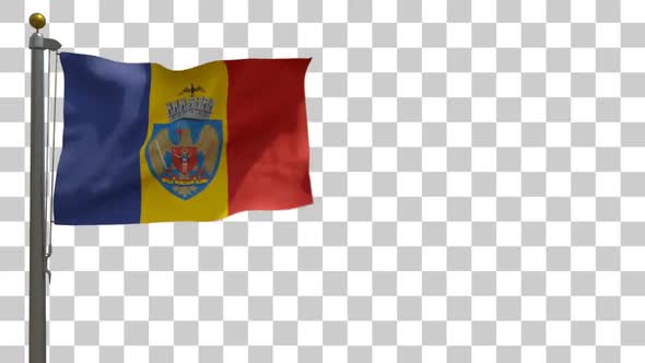 Bucharest City Flag on Flagpole with Alpha Channel