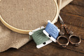 Embroidery Floss with Scissors and Linen - PhotoDune Item for Sale