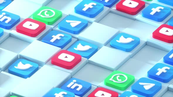 3 D Social Media Icons Flowing Backdrop