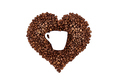 Heart of coffee beans with a white cup - PhotoDune Item for Sale
