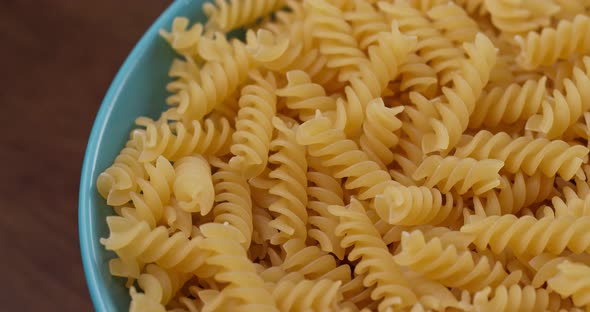 Dry uncooked fusilli close up