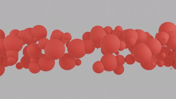 Abstract 3D rendered red balls in a line on a white background. Simple motion graphic