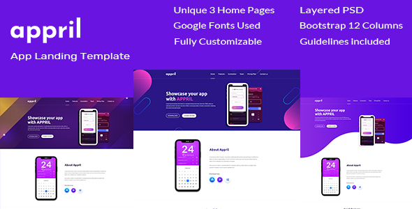 Appril - app landing PSD Template