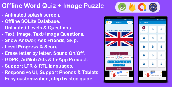 Offline Word Quiz + Zgadnij obraz Puzzle dla Androida