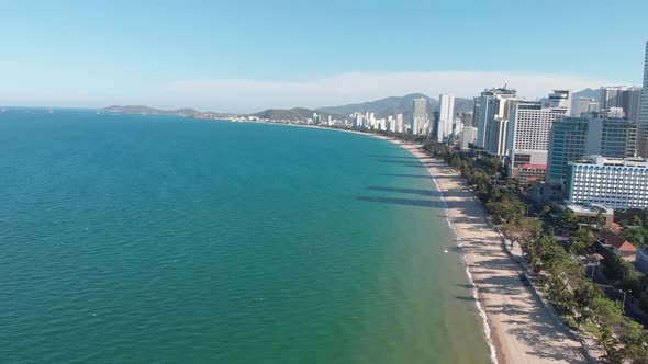 Aerial Drones Take a Beautiful View of the City From a Bird's Eye View with Skyscrapers or Tall