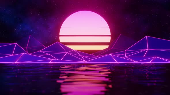 Retrowave, Lakeside Sunset 4K