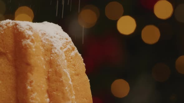 Christmas cake with powdered sugar. Pandoro