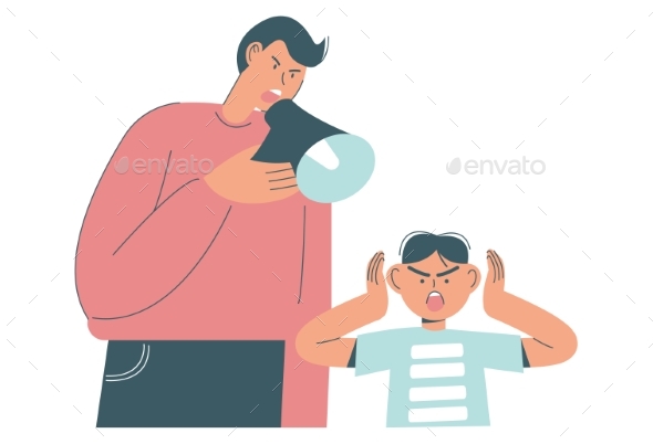 Angry Father Screaming Through Megaphone Scolding