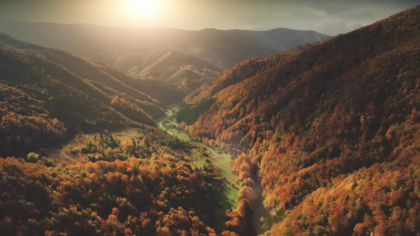 Flight Over Fantastic Autumn Mountain Landscape