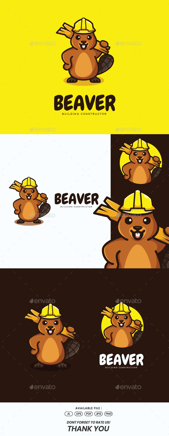 Beaver Constructor Mascot Cartoon