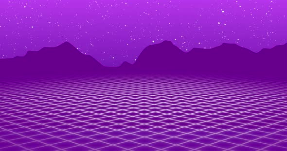 Purple retro videogame style background. Graphic animation, digital landscape