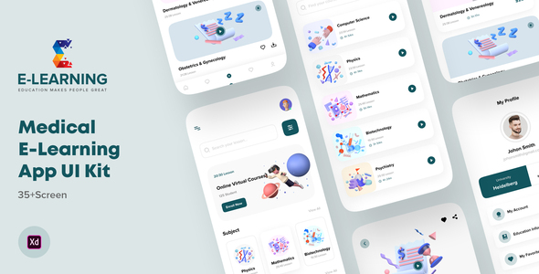 Medical e-Learning Online Course App UI kit For Adobe XD