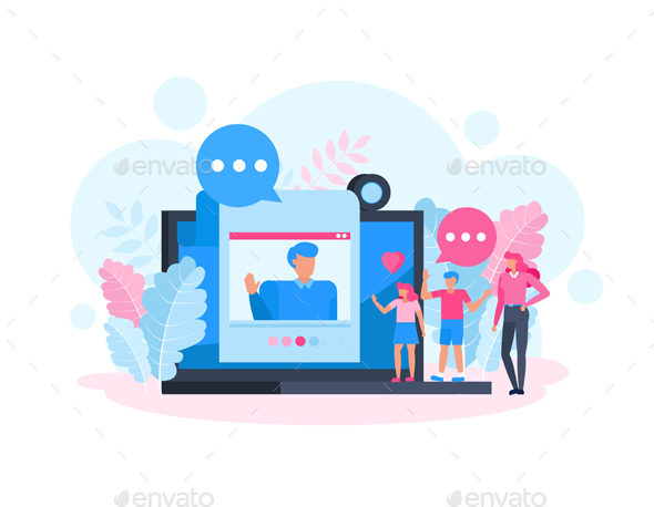 Family Character Vector Design. Concept Video Call.
