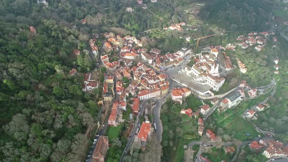 Aerial View on Sintra Town and Palace Portugal