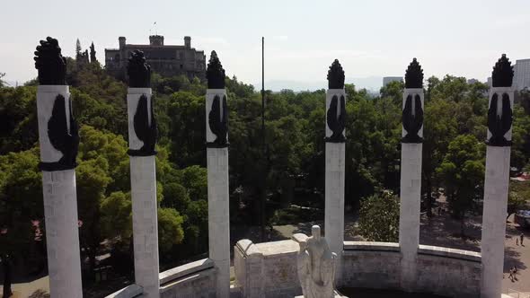 A panning shot of Heroic Cadets Memorial at Chapultepec Park, in Mexico city, Mexico