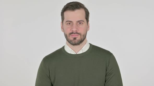 Portrait of Serious Man Looking at the Camera White Screen