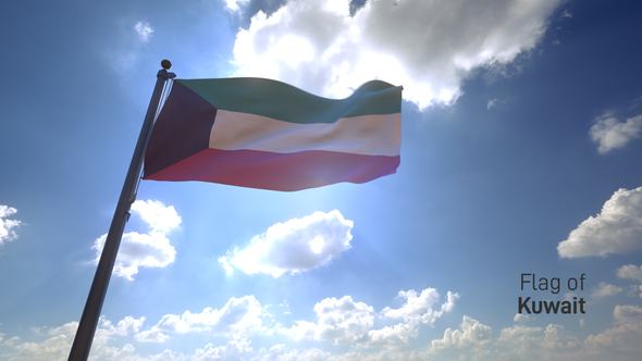 Kuwait Flag on a Flagpole V4