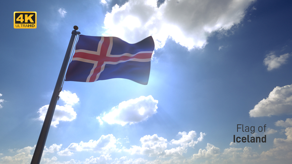 Iceland Flag on a Flagpole V4 - 4K