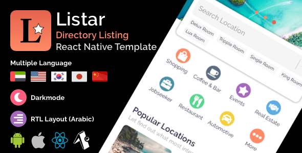 Listar - mobile React Native directory listing app template