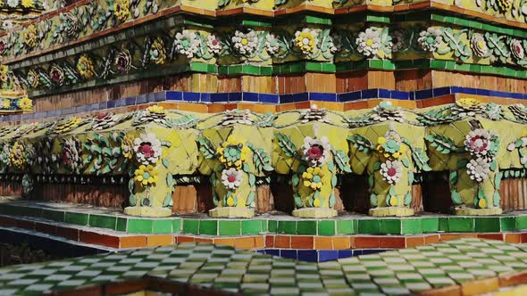 Buddhist Temple Close Up Detail at Bangkok Temple of the Reclining Buddha in Thailand, Colourful Dec