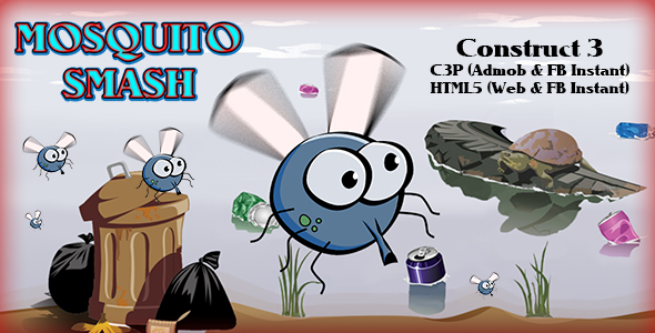 Mosquito Smash Game (Construct 3 | C3P | HTML5) Admob Ready