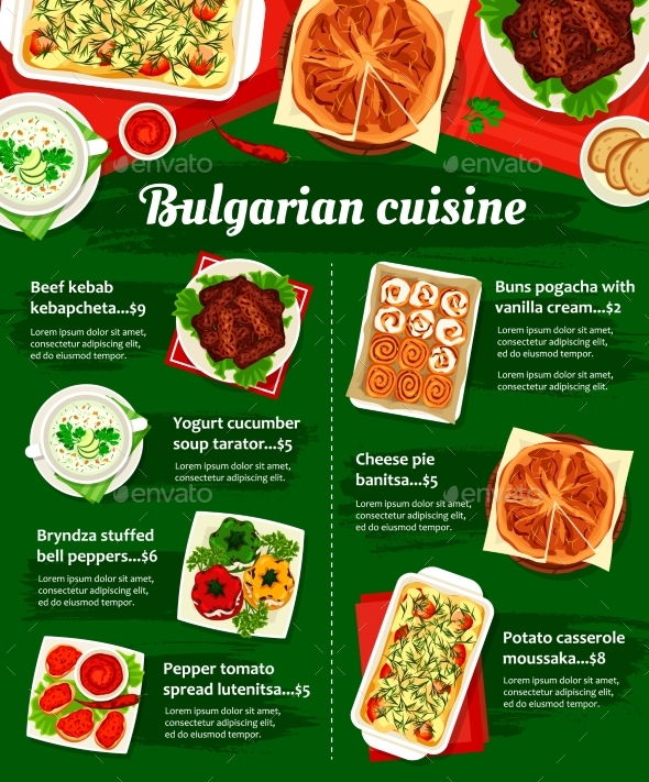 Bulgarian Cuisine Vector Menu Template Food Meals