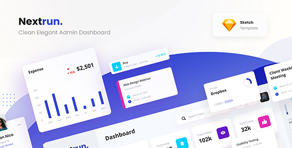 Nextrun - Neat and Clean Admin Dashboard Template Sketch