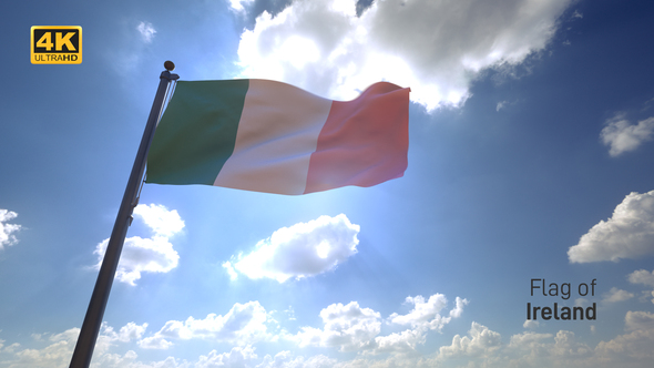 Ireland Flag on a Flagpole V4 - 4K