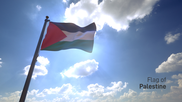 Palestine Flag on a Flagpole V4