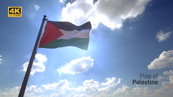 Palestine Flag on a Flagpole V4 - 4K