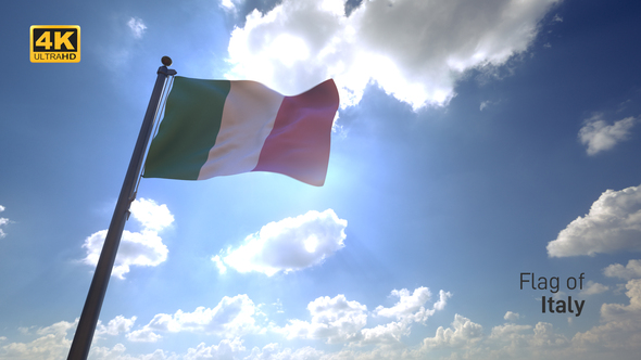 Italy Flag on a Flagpole V4 - 4K