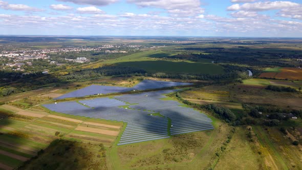 Drone Shot of Solar Panel Rows at a Solar Power Facility