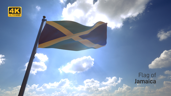 Jamaica Flag on a Flagpole V4 - 4K