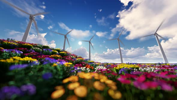 Windmills Among Flowers