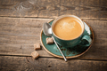 Cup of hot coffee on wooden table - PhotoDune Item for Sale