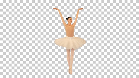 Ballerina walking on tiptoes and waving hands, Alpha Channel