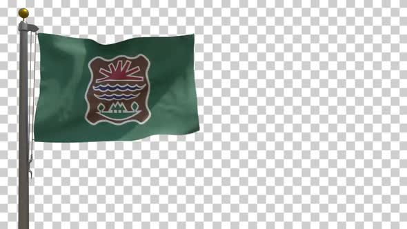 Western Abenaki / Native American Flag (USA) on Flagpole with Alpha Channel - 4K