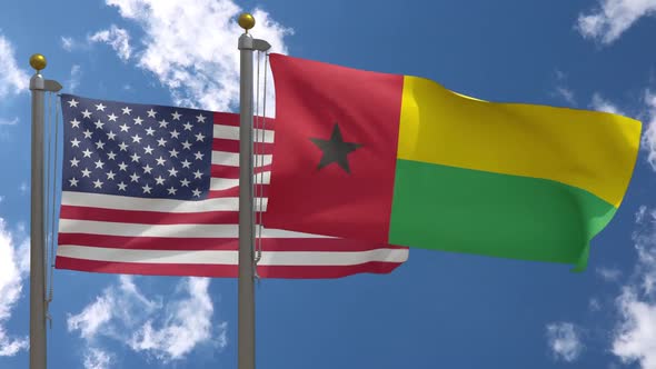 Usa Flag Vs Guinea Bissau Flag On Flagpole