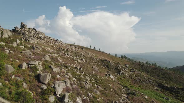 Mountain slopes dotted with countless rocks in National Park Peneda-Gerês, Portugal