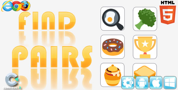 Find Pairs - HTML5 Game - Construct 3 (c3p)