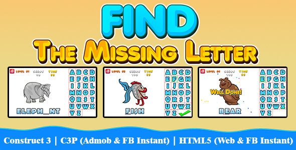 Find The Missing Letter Game v2 (Construct 3 | C3P | HTML5) Educational Game