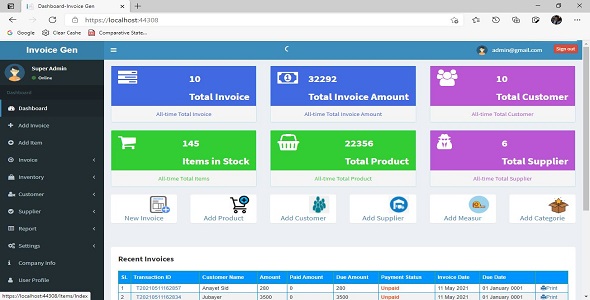 Invoice Gen(Invoice Generation and Management) using .Net Core and EF