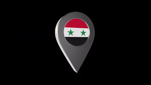 3d Animation Map Pointer With Syria Flag With Alpha Channel - 2K