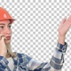 Woman in orange helmet having a phone, Alpha Channel - VideoHive Item for Sale