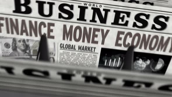 Business, finance, money and economy newspaper printing press