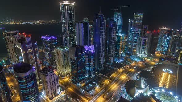The Skyline of the West Bay Area From Top in Doha Timelapse Qatar