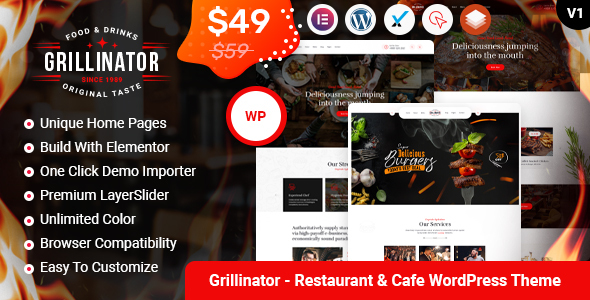 グリリネーター-フードレストランカフェグリル＆ビストロワードプレステーマ / Themeforest