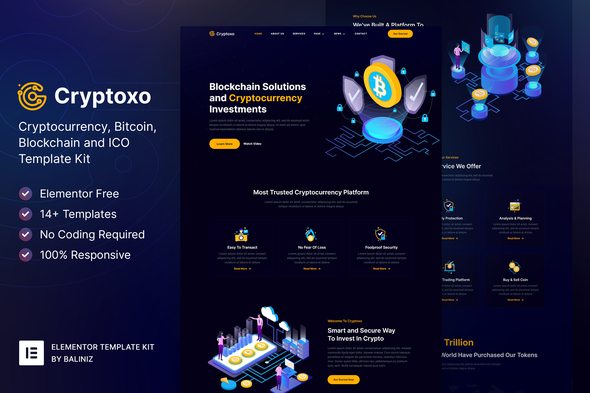 Cryptoxo – Cryptocurrency Blockchain & Bitcoin Elementor Template Kit