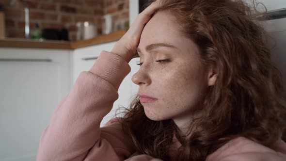 Close up of thoughtful young caucasian woman. Shot with RED helium camera in 8K.